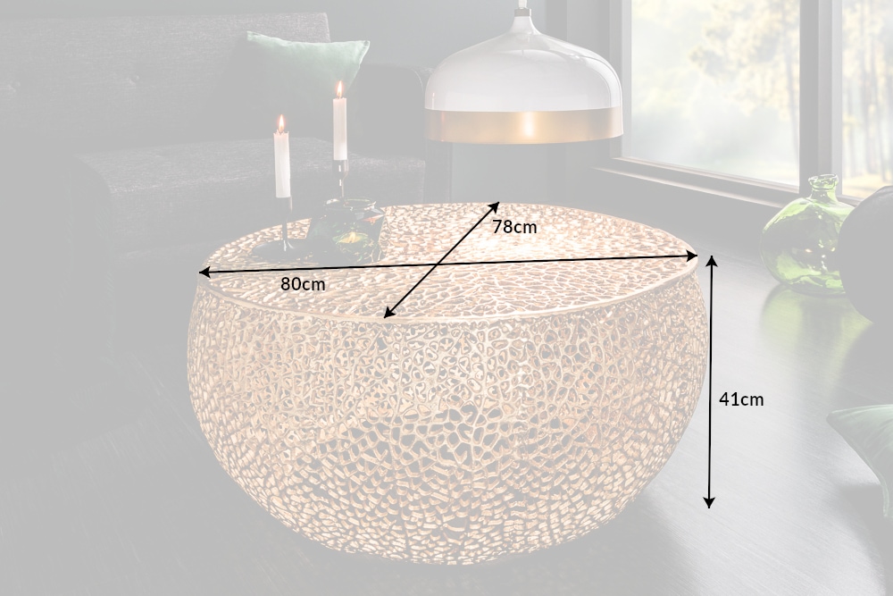 Filigraner Design Couchtisch ABSTRACT LEAF 80cm gold Handarbeit