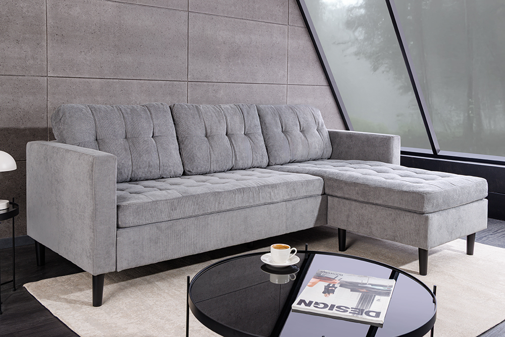 Modernes Ecksofa STOCKHOLM 220cm grau Cordstoff Federkern 3-Sitzer-Sofa