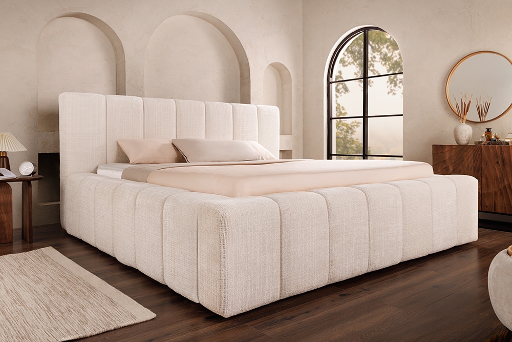 Boxbett SAVOY 180x200cm weiß Chenille Cremona mit Lattenrost und Stauraum