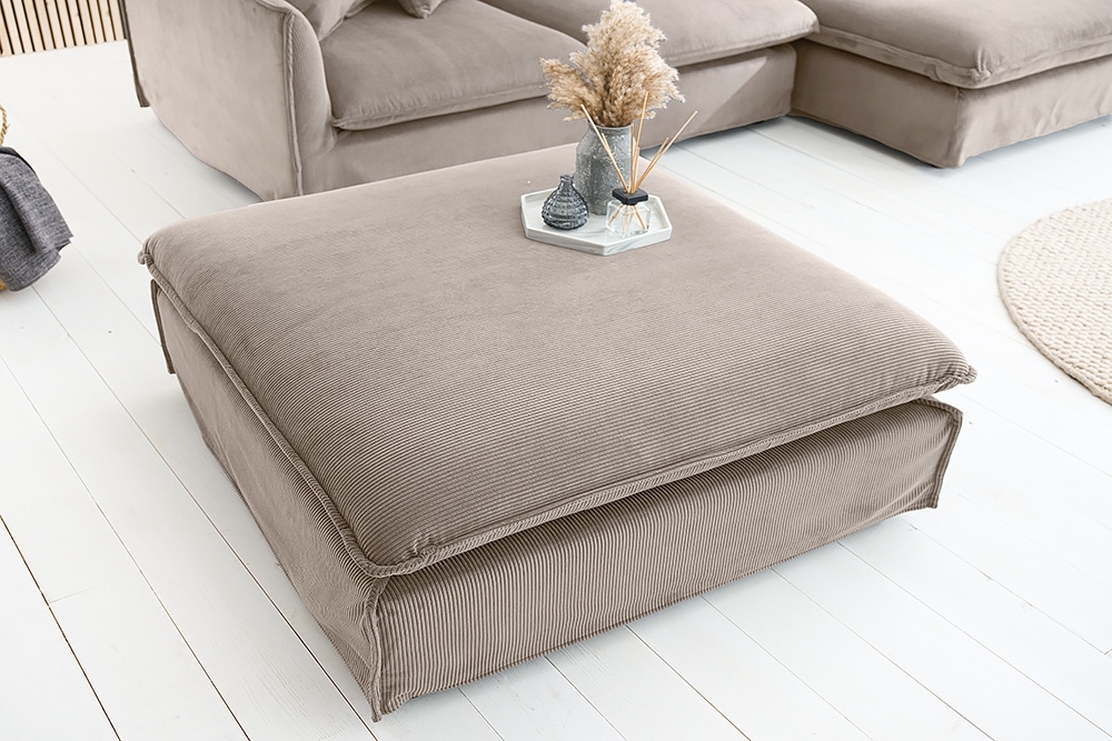 Großer Sitzhocker HEAVEN 100cm greige Cord Sofahocker abnehmbarer Bezug