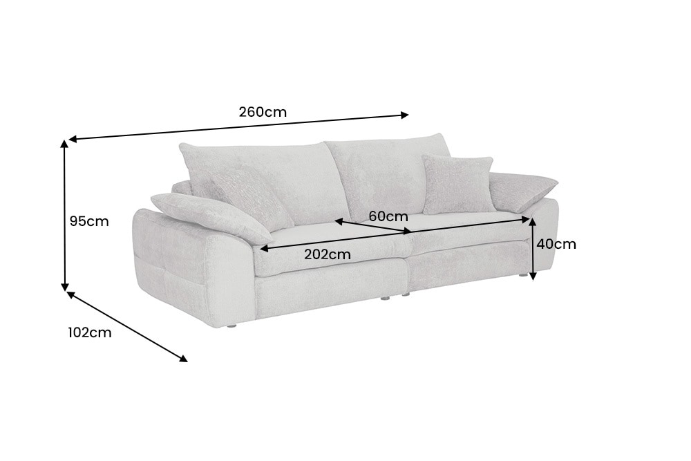 Stilvolles Big Sofa SOHO 260cm grau Chenille 4-Sitzer Couch mit Wellenunterfederung