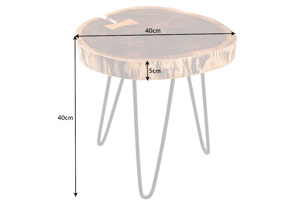 Industrial Beistelltisch GOA 40cm natur Akazie Massivholz Baumstamm rund Hairpin Legs