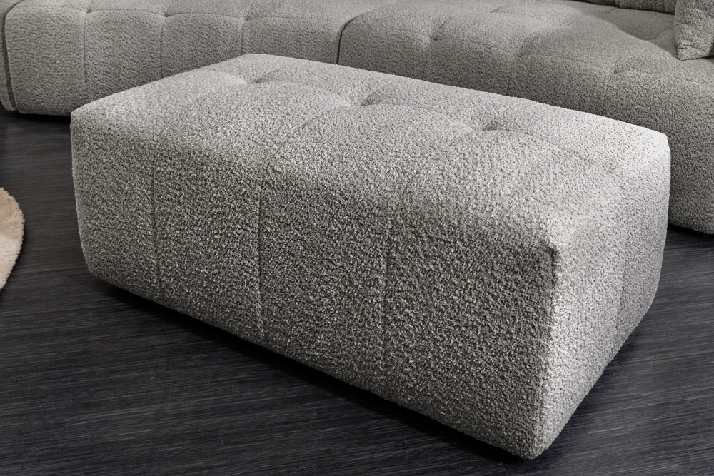 Moderner Hocker ROYAL 120cm grau Bouclé Federkern Sitzhocker Fußhocker