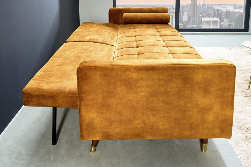 Modernes Schlafsofa COUTURE 200cm senfgelb Microvelours 3-Sitzer Couch mit Schlaffunktion