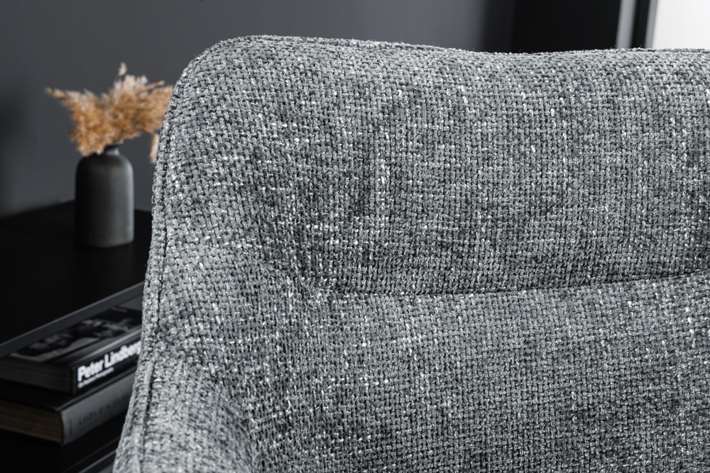 Drehbarer Stuhl VERONA grau Strukturstoff mit Armlehne Metallbeine schwarz