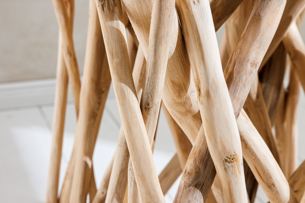 Massivholz Beistelltisch DRIFTWOOD 60cm natur Teak viereckig im Stelzen-Design