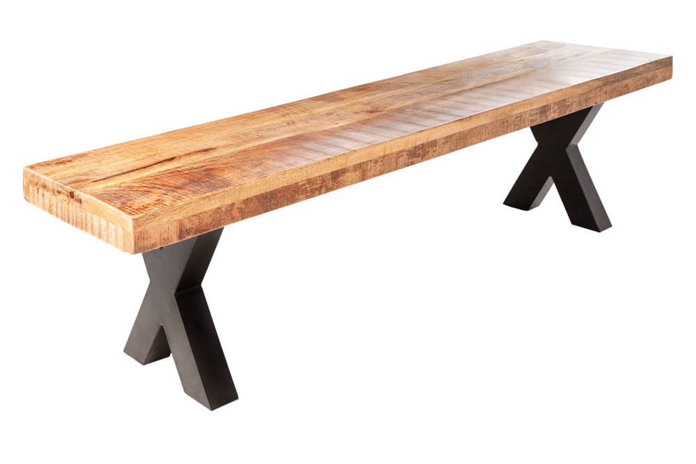 Industrial Sitzbank IRON CRAFT 160cm Mangoholz mit schwarzen X-Beinen