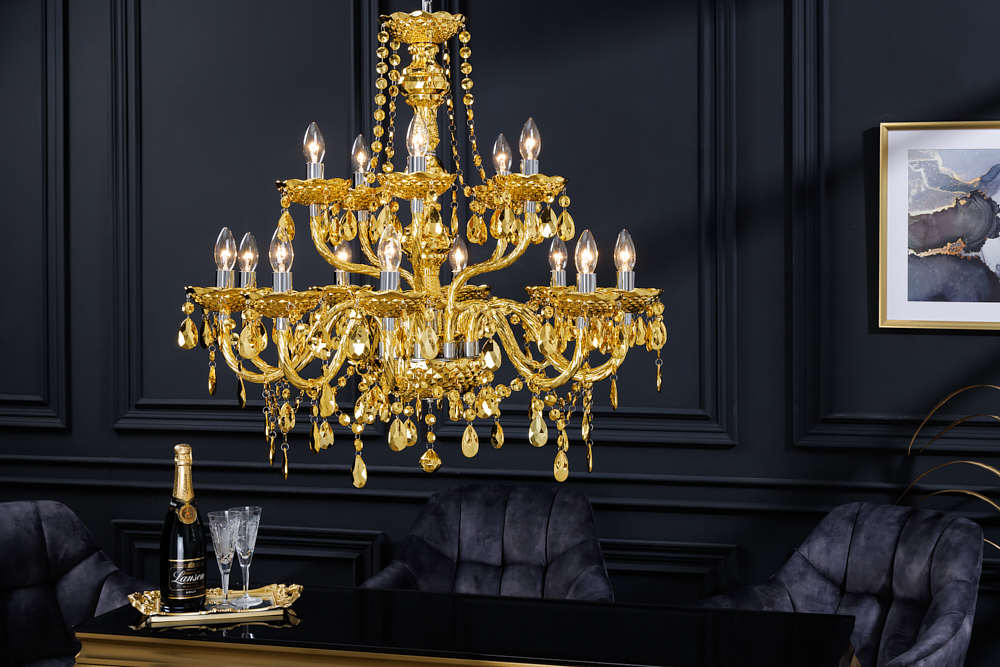 Design Kronleuchter CRYSTAL XL 80cm gold 15-armig Lüster Kristall-Lampe