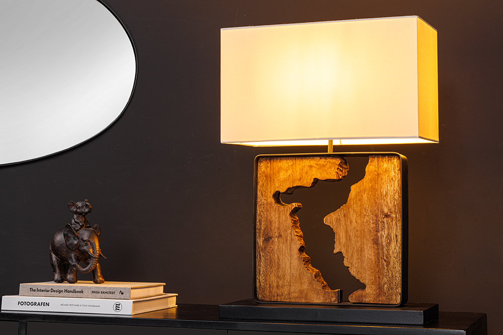 Handgefertigte Tischlampe DESIGNED BY NATURE 60cm natur schwarz Regenbaumholz » Jetzt kaufen