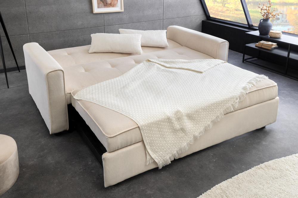 Ausziehbares Schlafsofa SMART 180cm beige Cord 2-Sitzer Couch mit Nosagfederung