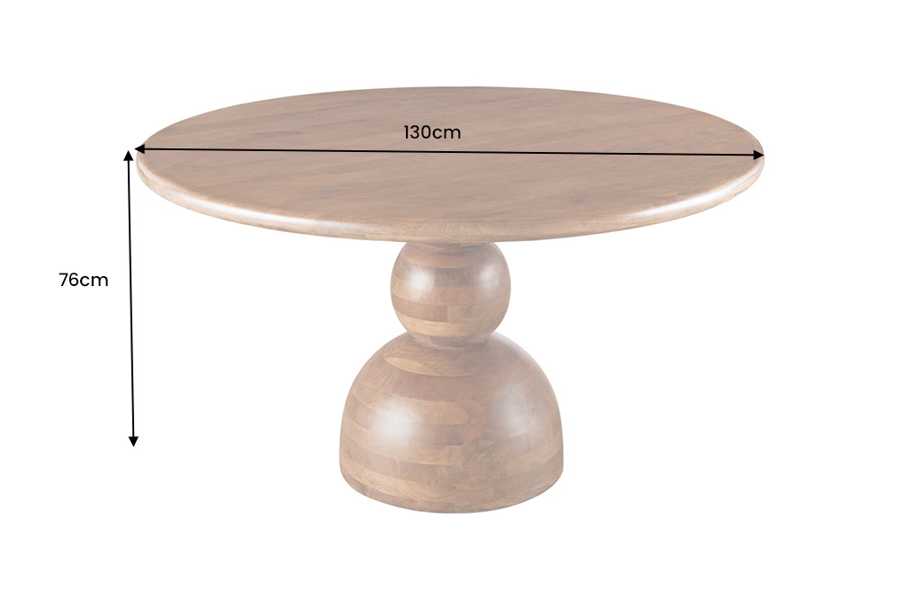 Massiver Esstisch MAESTRO 130cm braun Mangoholz rund mit Säulenfuß