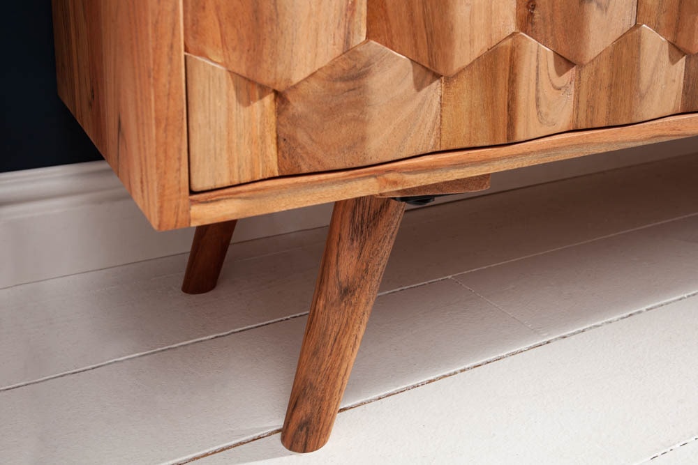 Massivholz Sideboard MYSTIC LIVING 145cm Akazie natur Kommode mit Schubladen 3D-Design