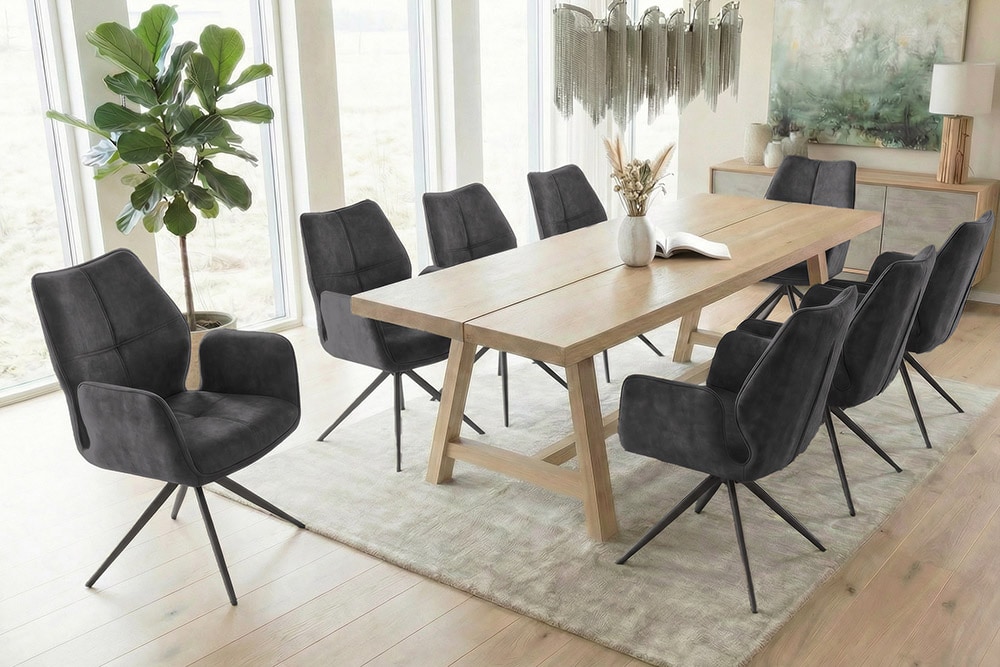 Drehbarer Design Stuhl CONCORD dunkelgrau Samt Taschenfederkern Metallgestell schwarz