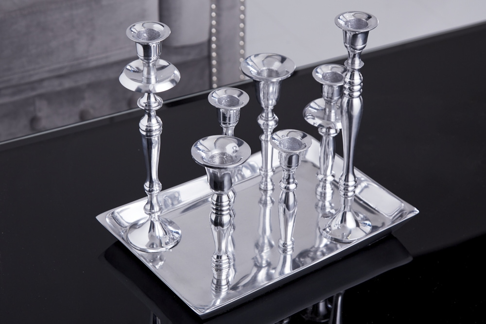 Kerzenständer MODERN BAROCK 30cm 7-flammig silber Aluminium poliert Kerzenhalter Deko-Platte