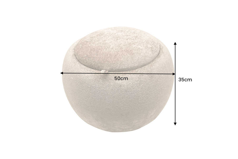 Runder Couchtisch ORBIT 50cm champagner-greige Bouclé Hocker mit Tablett und Stauraum