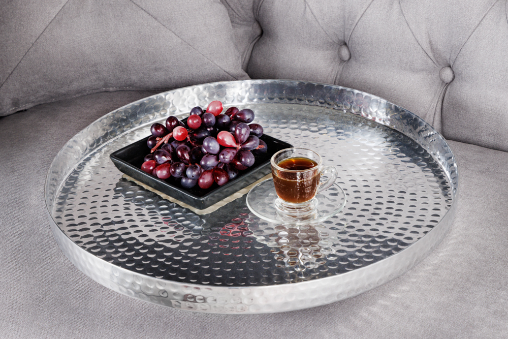Design 2er Set Beistelltisch ELEMENTS 55cm silber Hammerschlag handmade rund