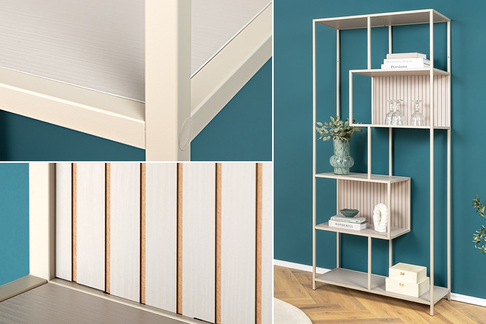 Modernes Bücherregal SLIM LINE 185cm champagner beige Metallgestell sechs Regalböden Modernes Bücherregal SLIM LINE 185cm champagner beige Metallgestell sechs Regalböden