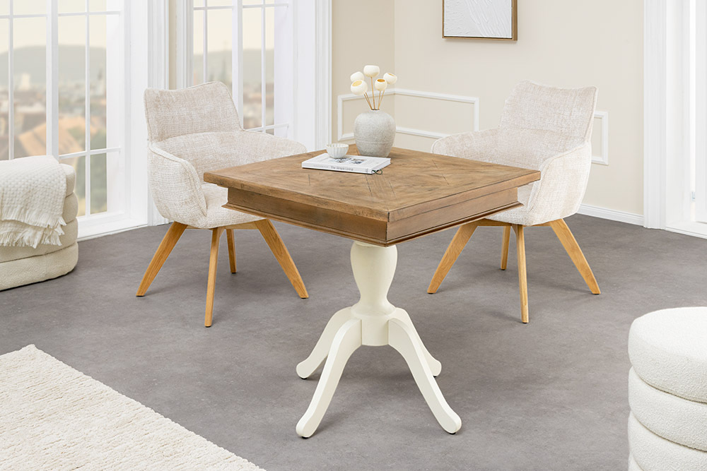 Massiver Esstisch HAMPTONS 70cm hellbraun creme recycelte Pinie Bistrotisch