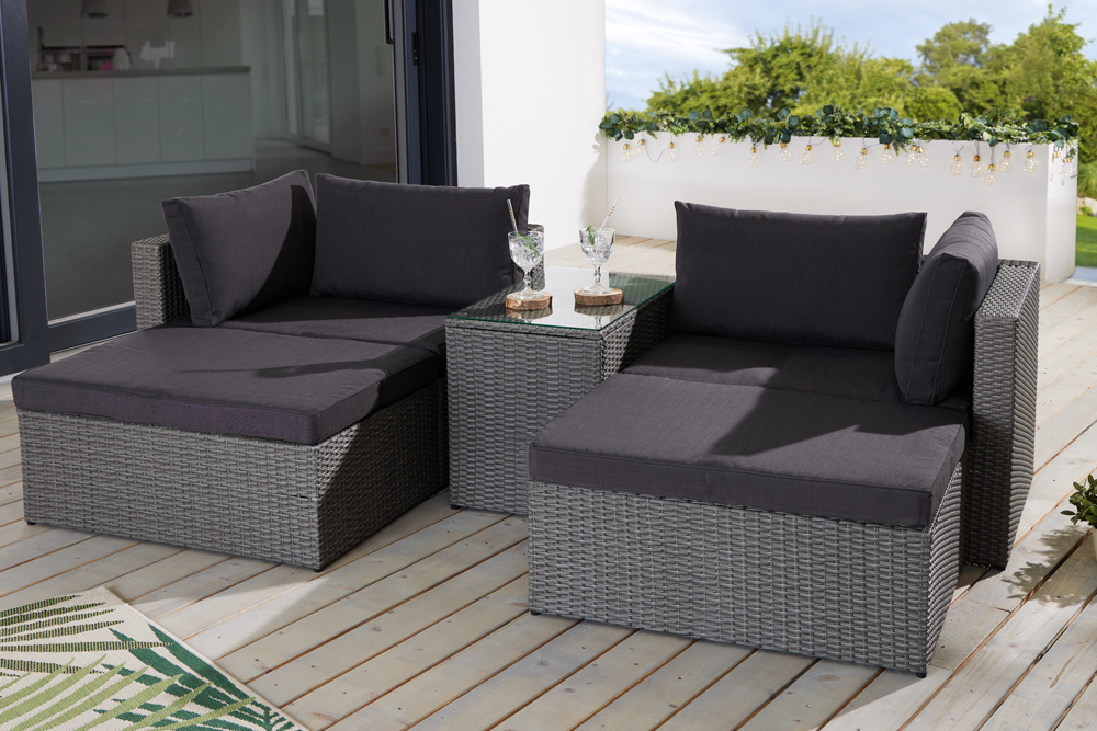 Outdoor Gartenlounge Set XXL MODULAR grau Polyrattan Sitzgruppe wetterfest inkl. Kissen