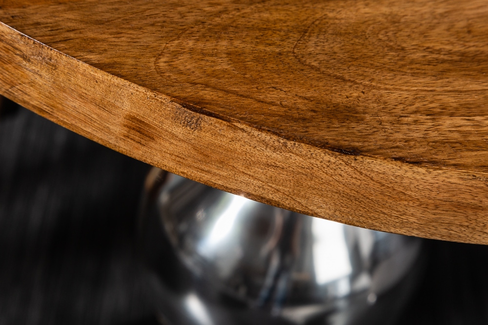 Design Beistelltisch EXTRAVAGANCIA 60cm Mangoholz massiv rund Metall Säulenfuß silber