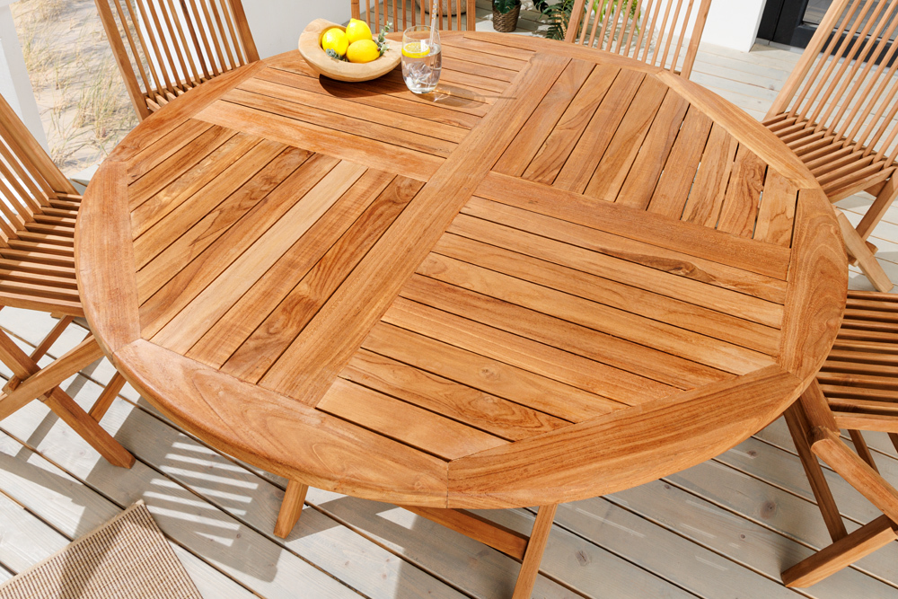 Massiver Gartentisch EMPIRE TEAK 120cm natur Teakholz rund klappbar Outdoor Balkontisch