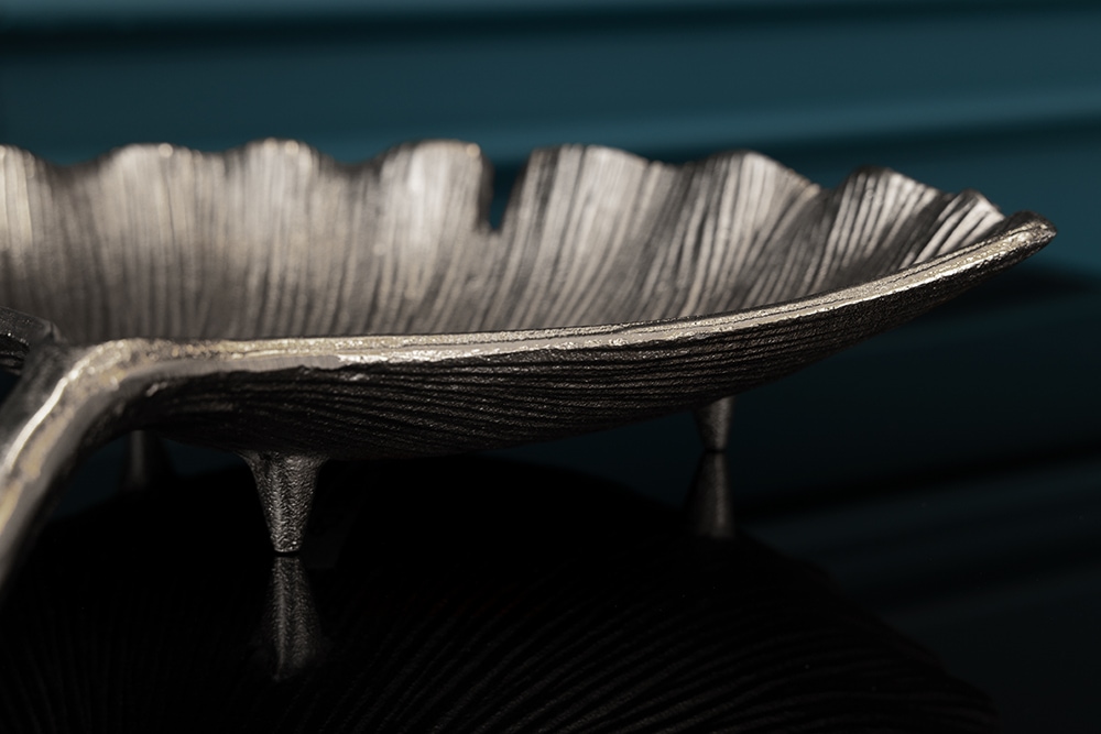 Dekorative Schale GINKGO 45cm silber handmade Metall