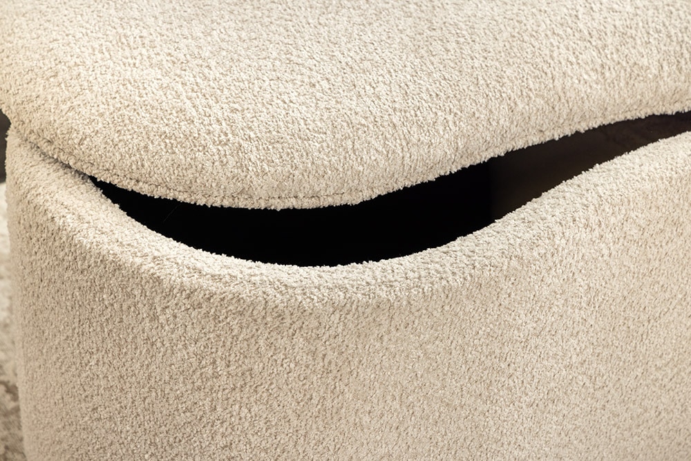 Extravagante Polsterbank ELEMENTAL 120cm champagner beige Feinstrick Bouclé mit Stauraum