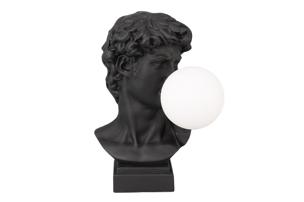 Handgefertigte Tischlampe DAVID 30cm schwarz Büste mit weißer Lampenkugel