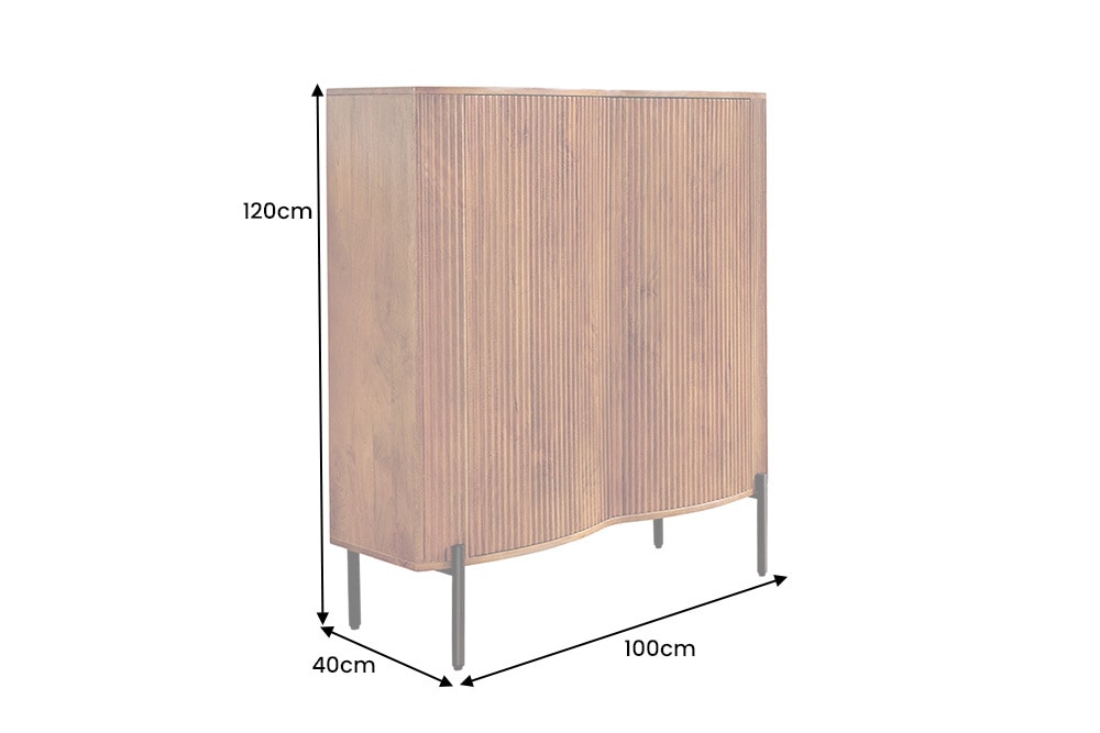 Massives Highboard GRANDEUR 120cm braun Mangoholz schwarz Metall