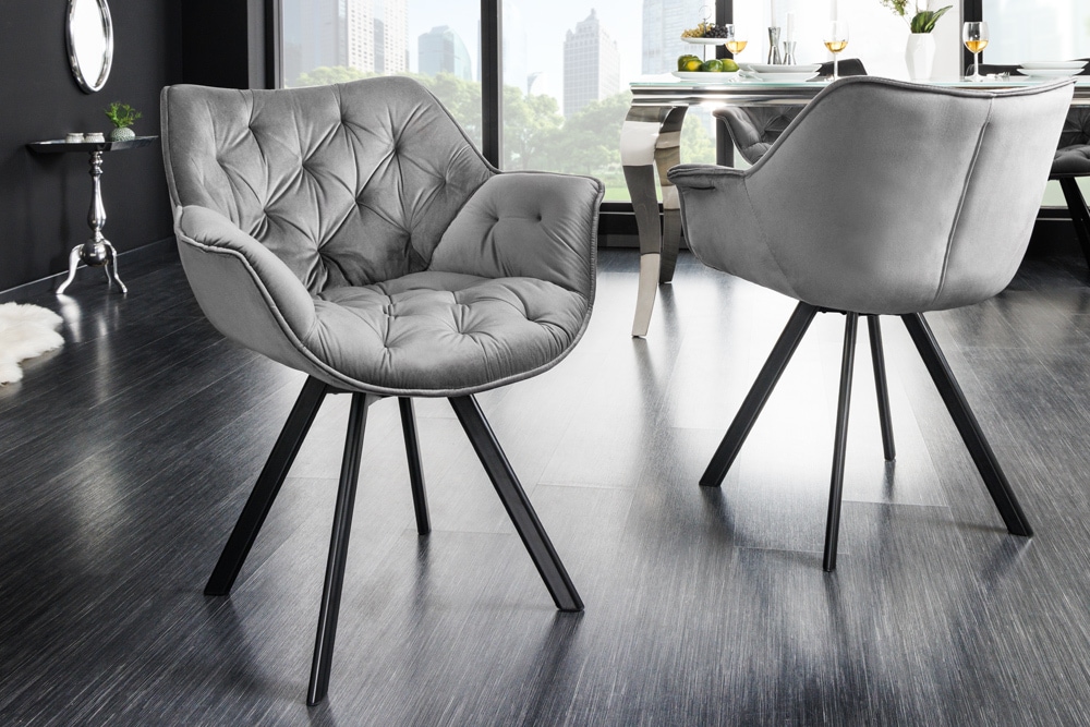 Drehbarer Stuhl THE DUTCH COMFORT Samt grau mit Armlehnen Modern Design