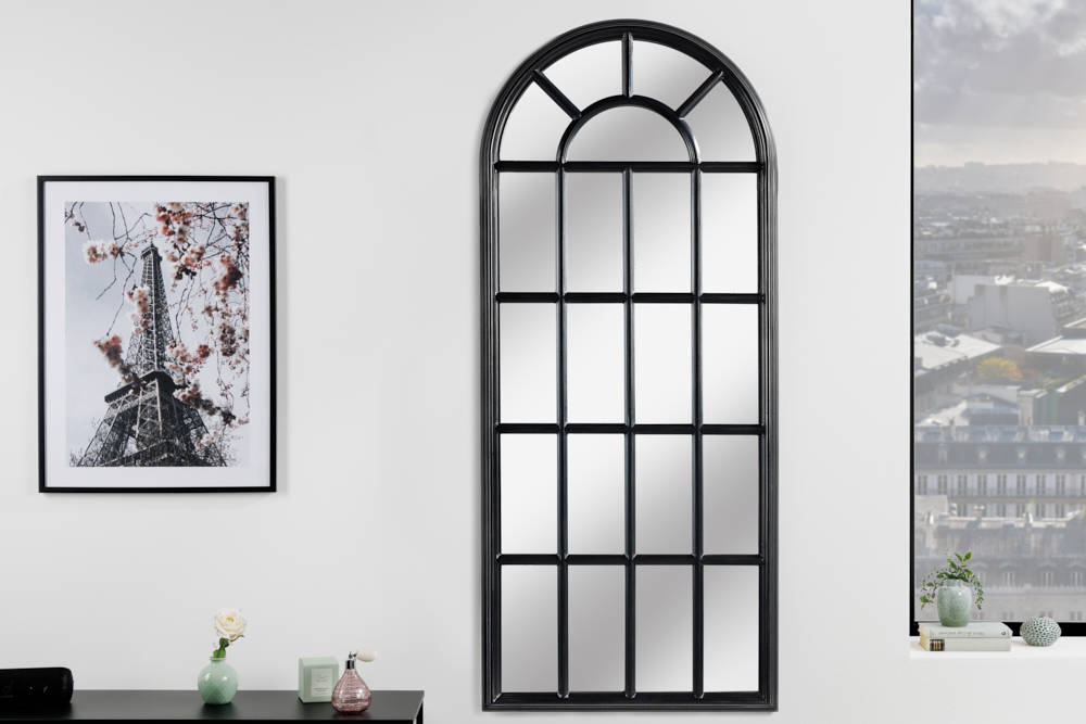 Design Wandspiegel CASTILLO 140cm schwarz Landhausstil Fenster
