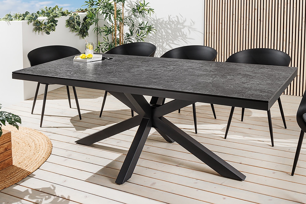 In- und Outdoor Esstisch GALAXIE 200cm anthrazit Keramik Aluminium wetterfest