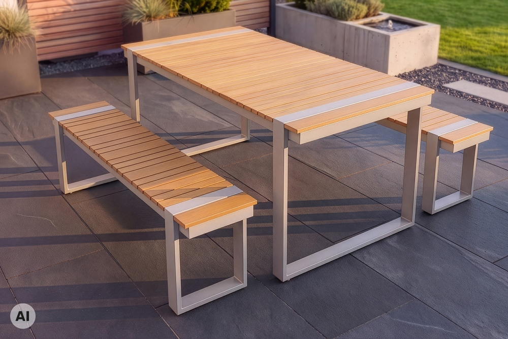 Outdoor Sitzbank TAMPA LOUNGE 125cm greige natur Holz-Design Aluminium wetterfest Outdoor Sitzbank TAMPA LOUNGE 125cm greige natur Holz-Design Aluminium wetterfest
