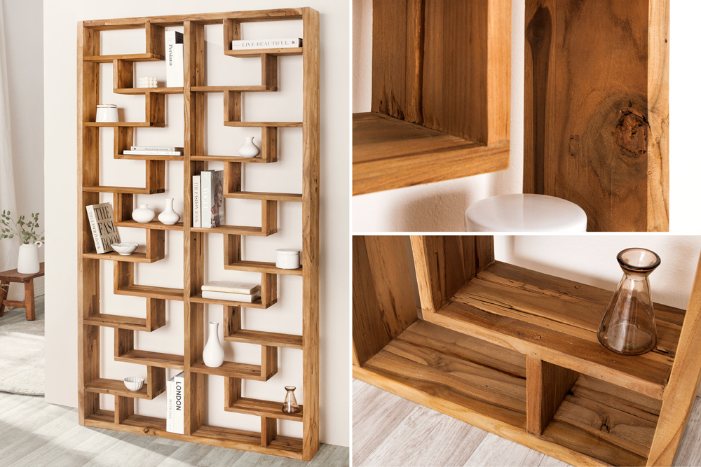 Massivholz Bücherregal JAVA 200cm natur Teakholz Standregal Raumtrenner recycelt