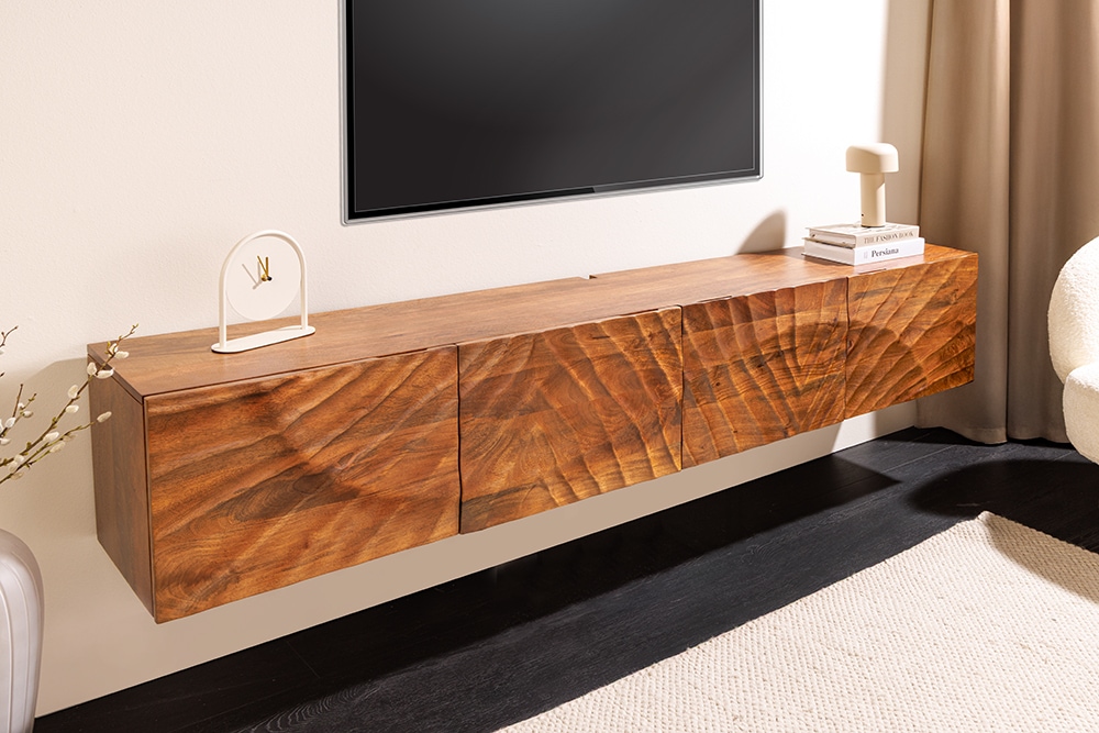 Massives TV-Board SCORPION 200cm braun Mangoholz hängend Lowboard