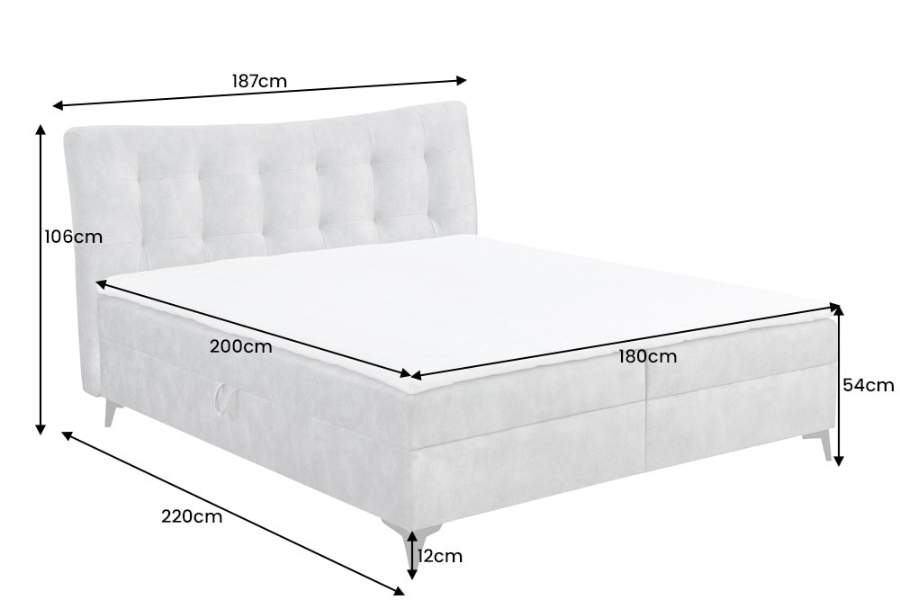 Design Boxbett DECADENCIA 180x200cm silbergrau Samt mit Stauraum Matratze Topper