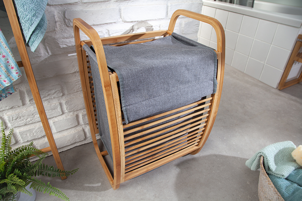 Design Wäschekorb LAGOON SPA 60cm grau Bambusholz Wäschesammler Badmöbel