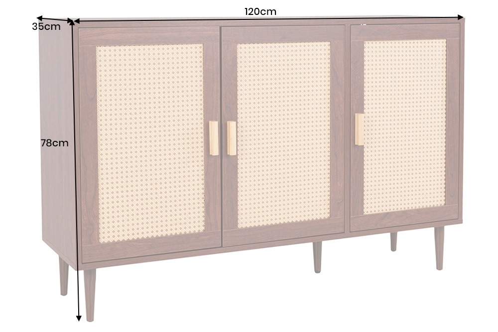 Design Sideboard VIENNA 120cm braun Wiener Geflecht Kommode