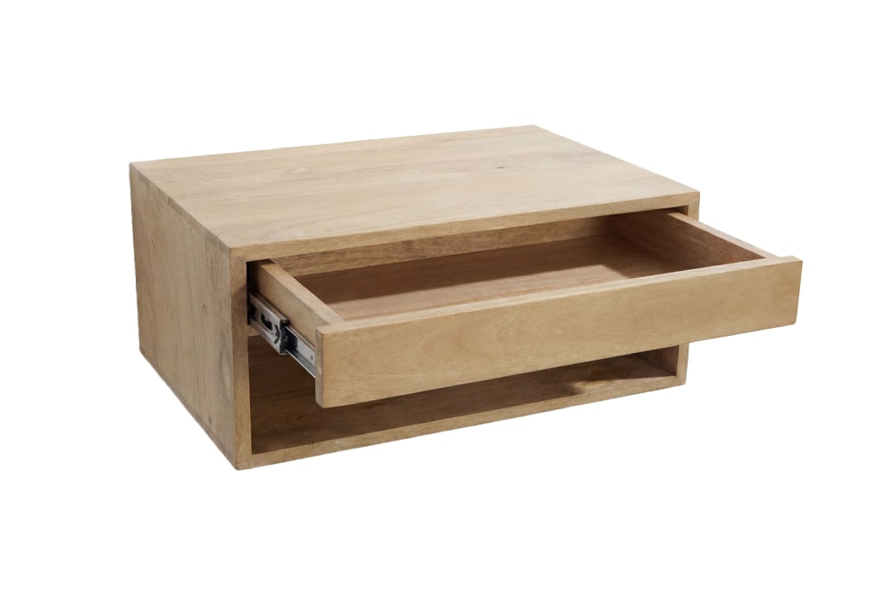 Hängender Nachttisch PURE 50cm natur Mangoholz cream finish Wandregal Schublade