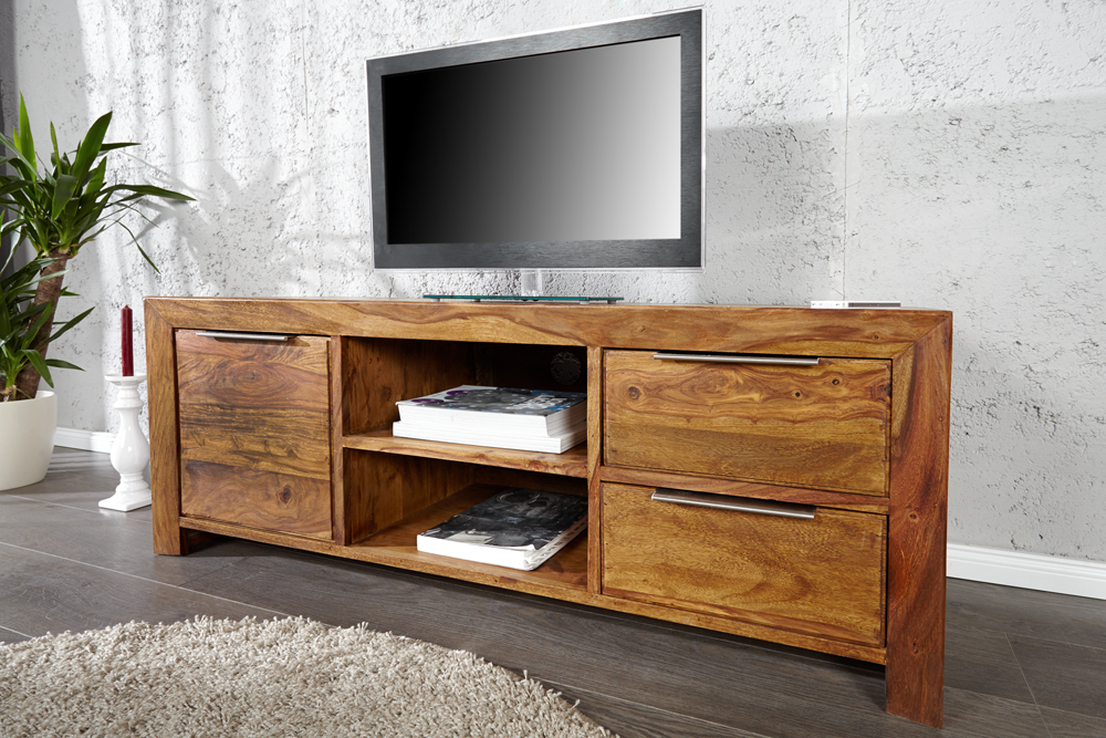 Massives TV-Board PURE 135cm braun Sheesham stone finish Lowboard Palisander