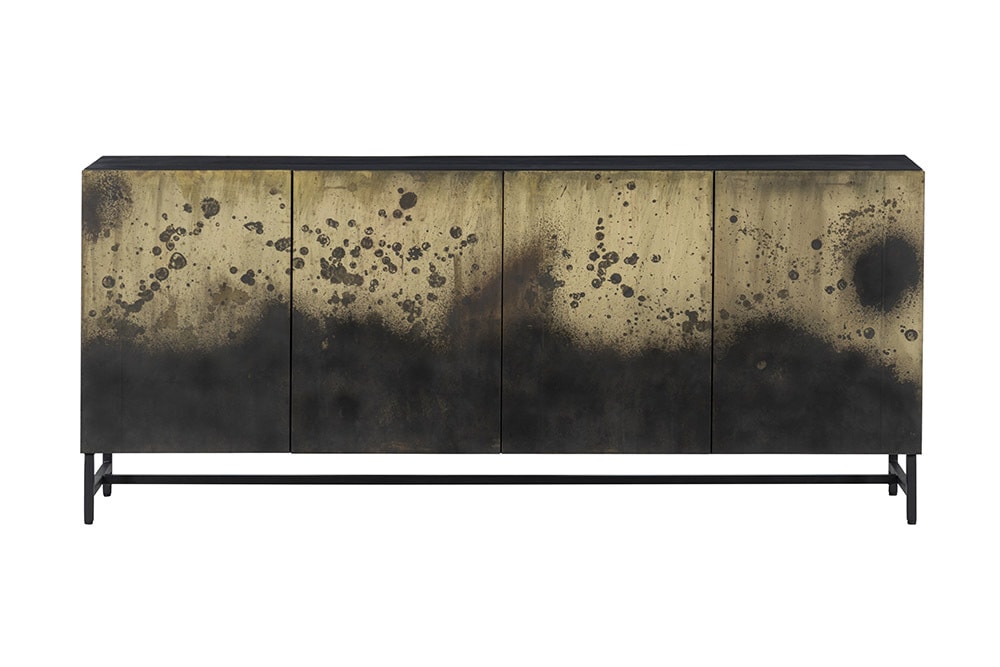 Exklusives Sideboard OXID 180cm schwarz gold massives Mangoholz Metall Soft Close