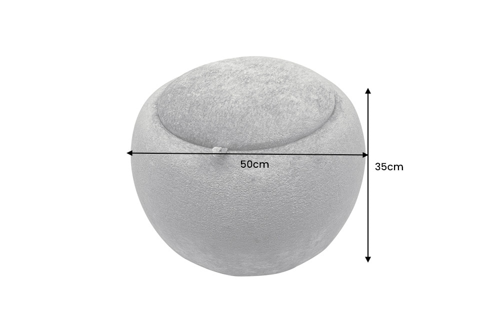 Runder Couchtisch ORBIT 50cm grau Bouclé Hocker mit Tablett und Stauraum