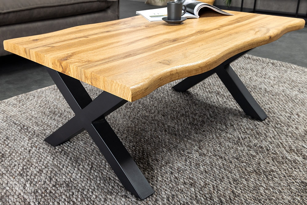 Industrial Couchtisch WILD 90cm braun Wildeichen-Optik schwarz Metall Baumkante