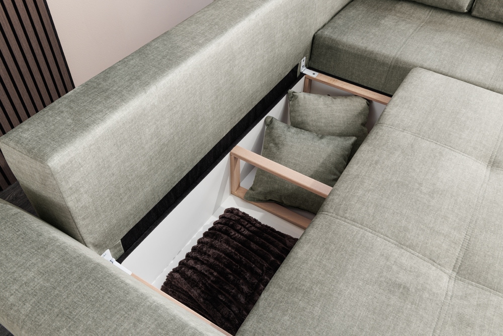 Modernes Ecksofa NORWAY 250cm taupe Vogue Velours Samt Schlafsofa mit Stauraum