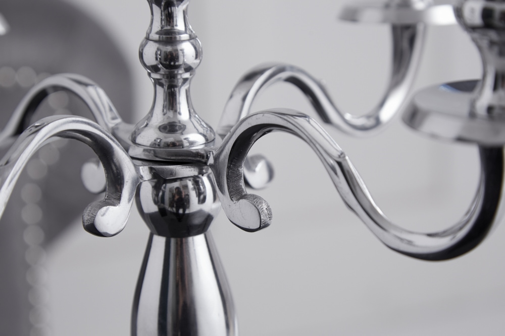 Kerzenständer MODERN BAROCK 40cm silber 5-armig Lüster Aluminium poliert Kerzenhalter