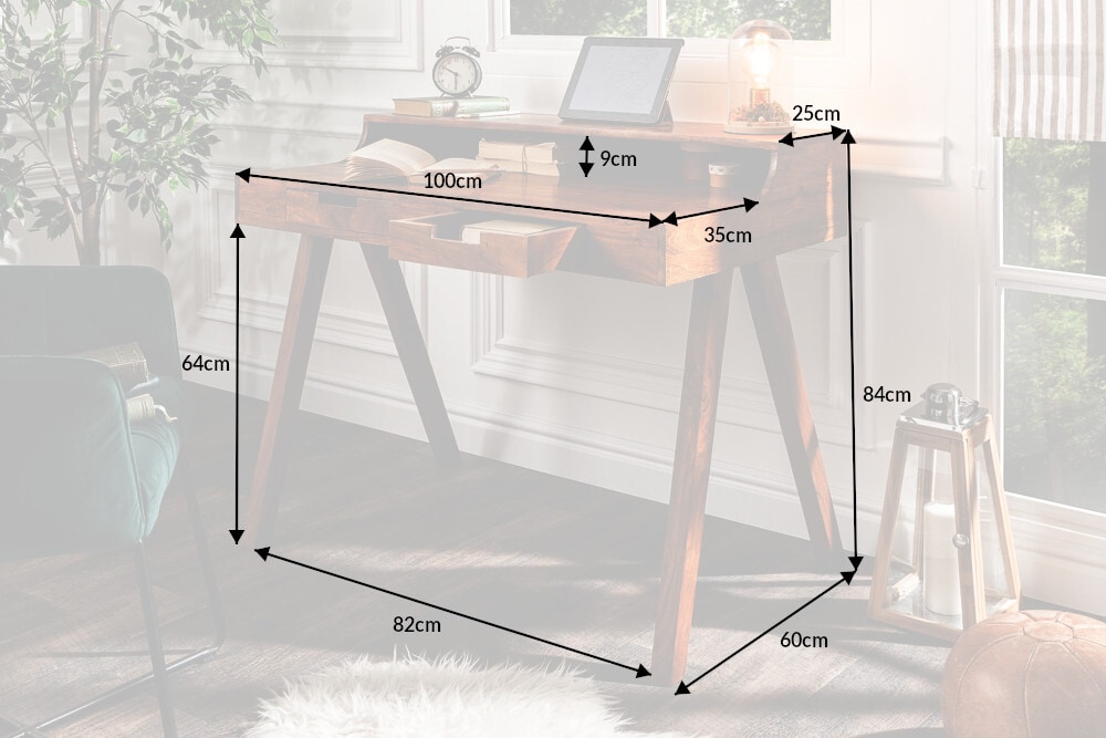 Massiver Sekretär MONSOON 100cm Akazie Schreibtisch Markant Finish