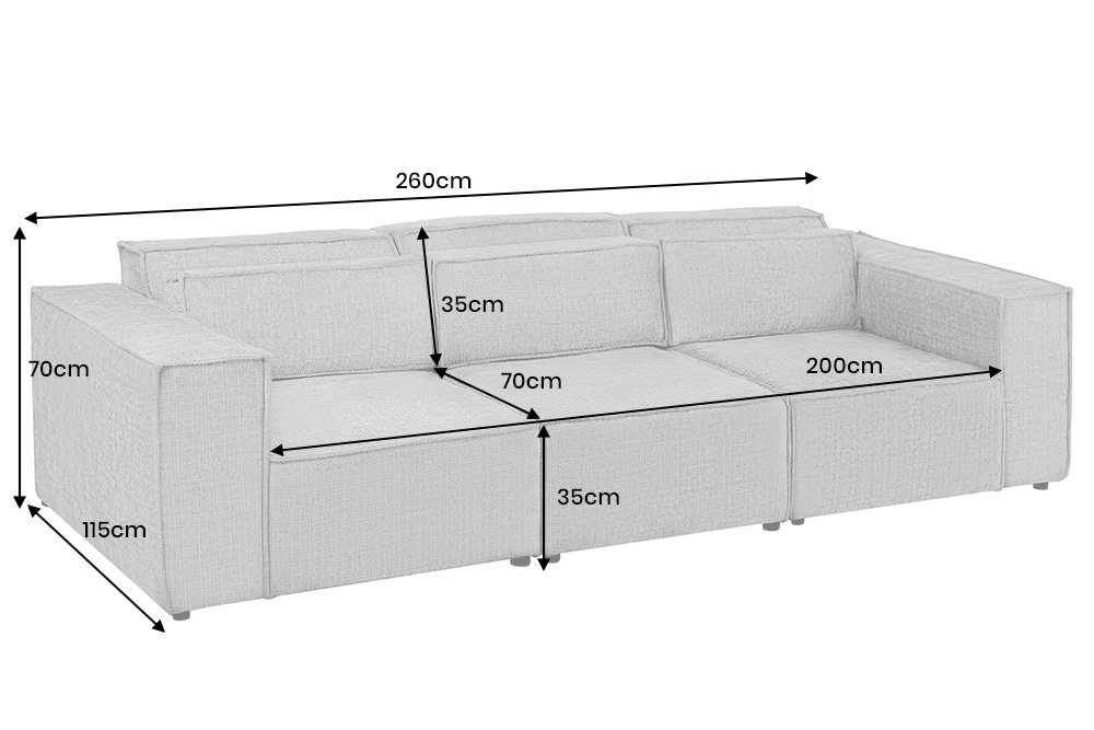 Design 3-Sitzer Sofa BOSSA NOVA 260cm grau Chenille XXL-Couch