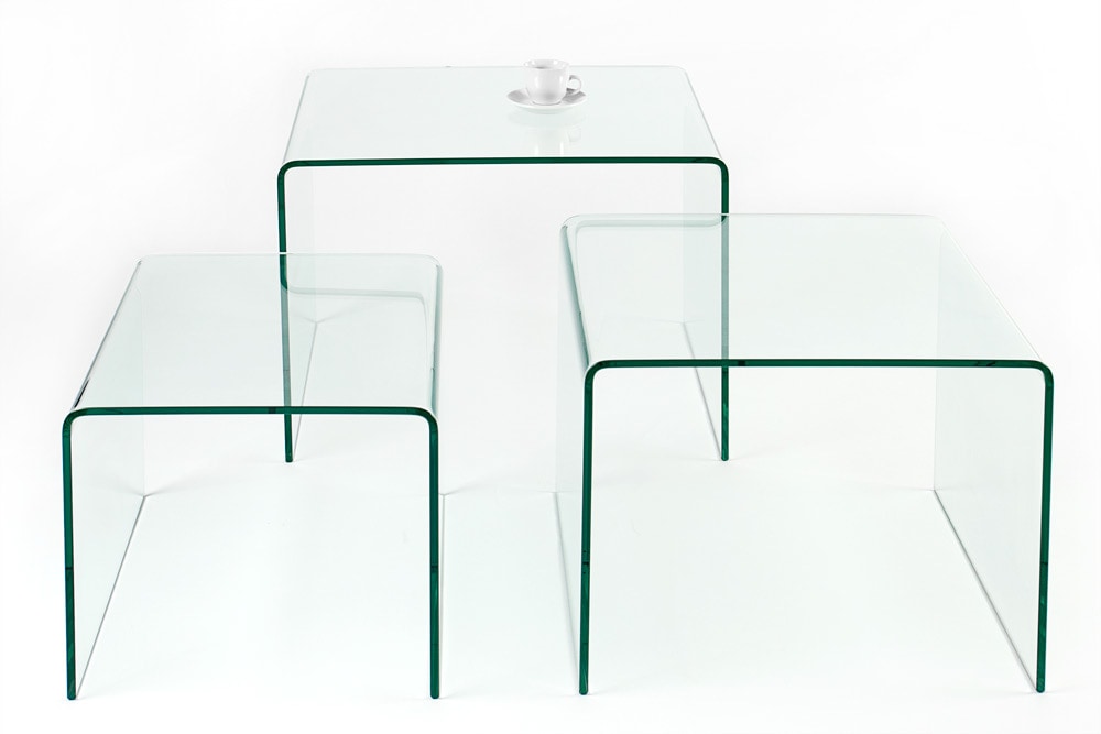 Design 3er Set Glas Couchtisch FANTOME 60cm Beistelltische transparent