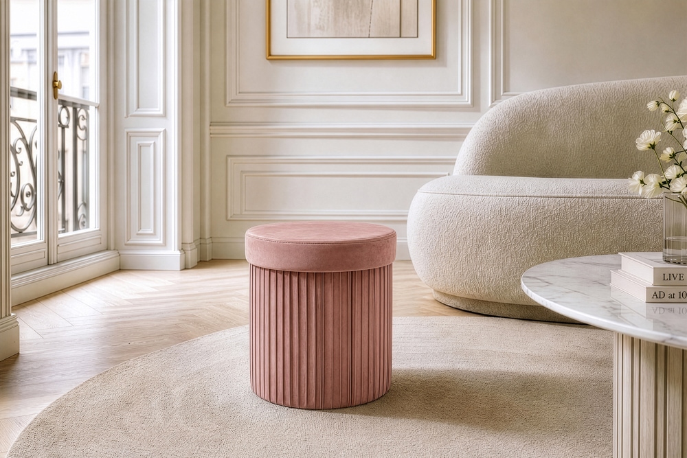 Runder Hocker ÉLAN 40cm rosa Samt faltbar mit Stauraum
