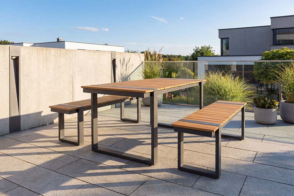 Wetterfester Gartentisch TAMPA LOUNGE 125cm grau natur Aluminium Metall Holz-Design Outdoor